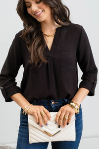 Jaclyn Button Back Top - Black