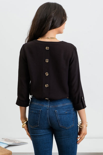 Jaclyn Button Back Top - Black