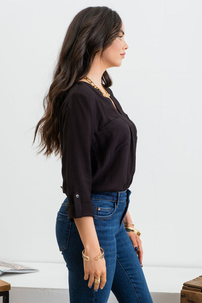 Jaclyn Button Back Top - Black