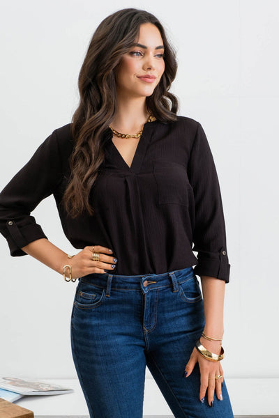 Jaclyn Button Back Top - Black