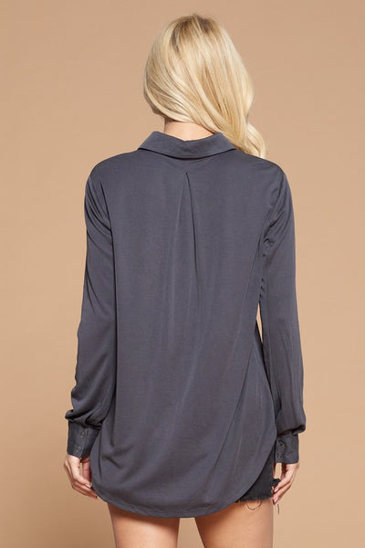 Carly Button Blouse - Charcoal