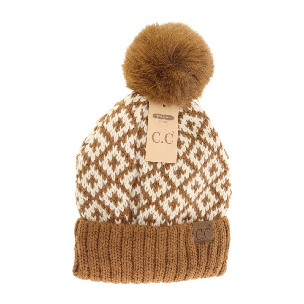 Diamond Patterned Pom Hats