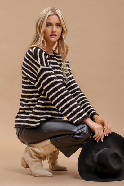 Hannah Black + Ivory Striped Sweater