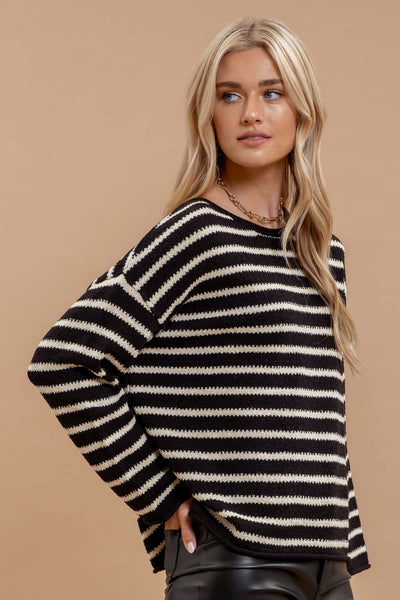 Hannah Black + Ivory Striped Sweater