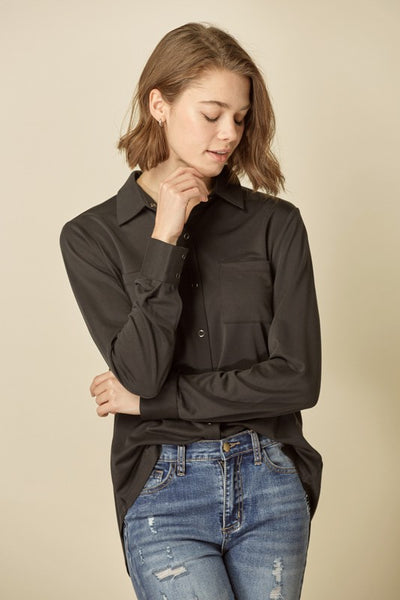 Carly Button Blouse - Black