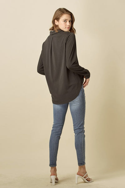 Carly Button Blouse - Black