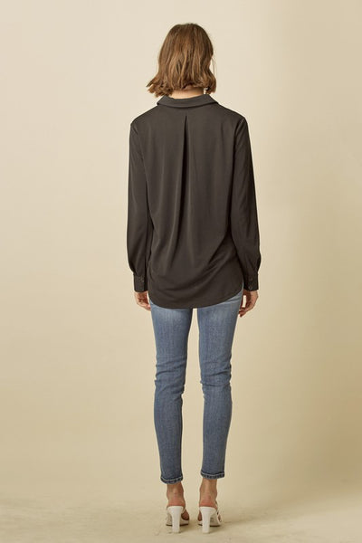 Carly Button Blouse - Black