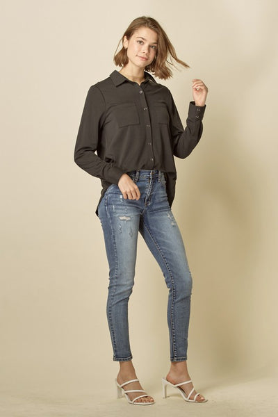 Carly Button Blouse - Black