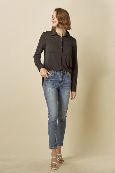 Carly Button Blouse - Black