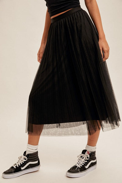 Black Tulle Midi Skirt