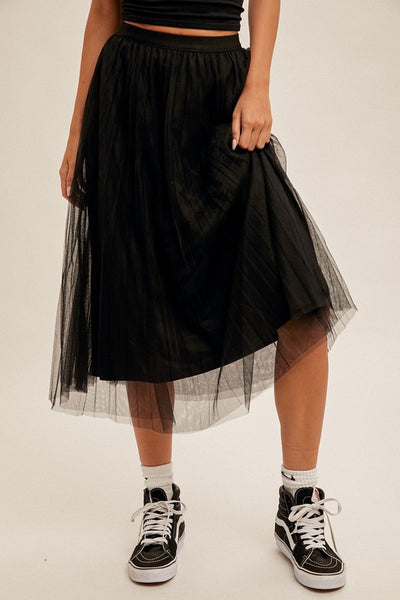 Black Tulle Midi Skirt