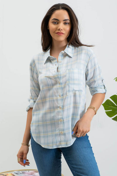 Blue Plaid Button-Up