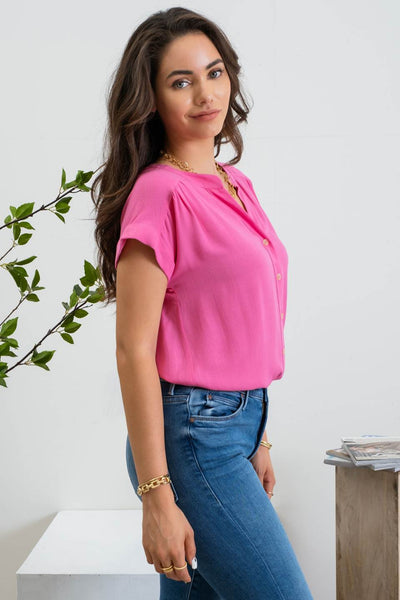 Bianca Button Front Top - Fuchsia