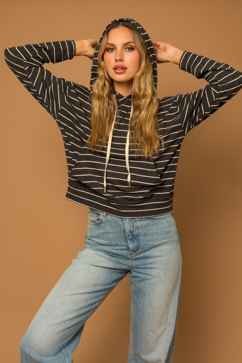 Charcoal Striped Hoodie Pullover