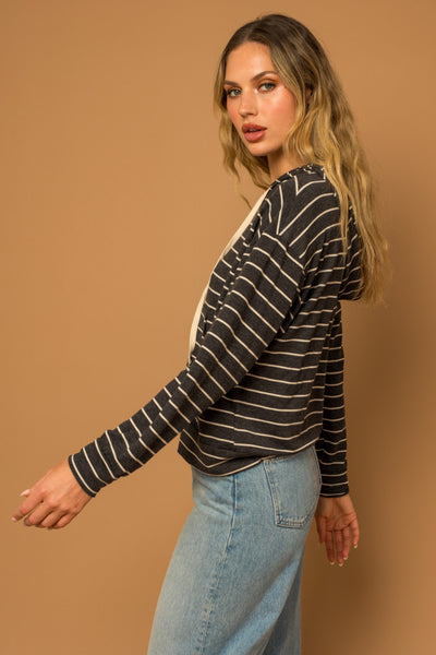 Charcoal Striped Hoodie Pullover