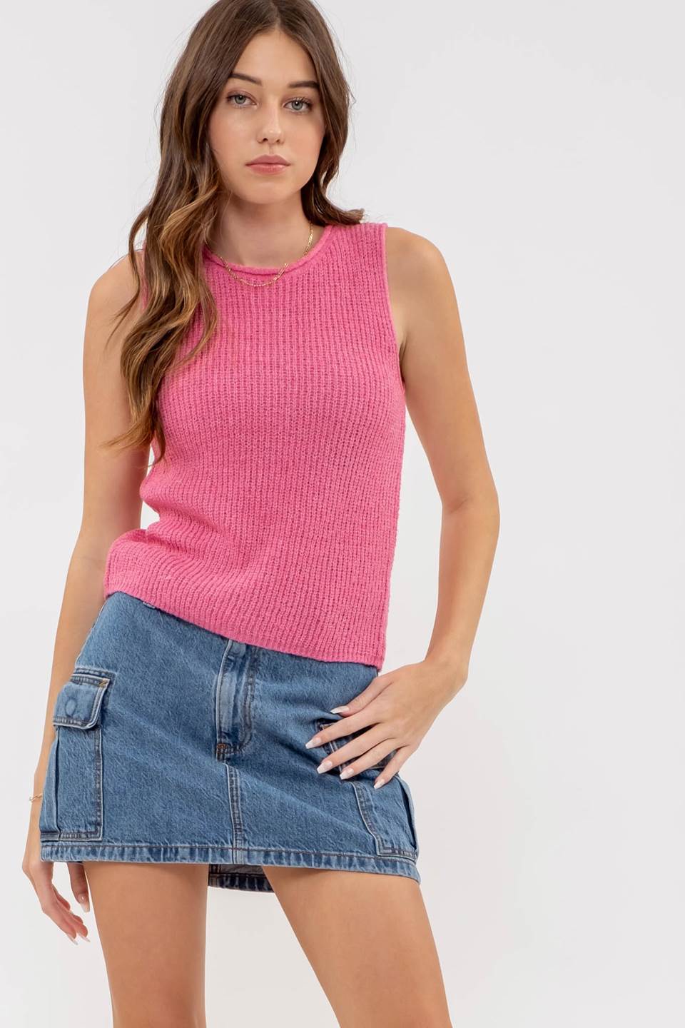 Crochet Sweater Tank - Pink