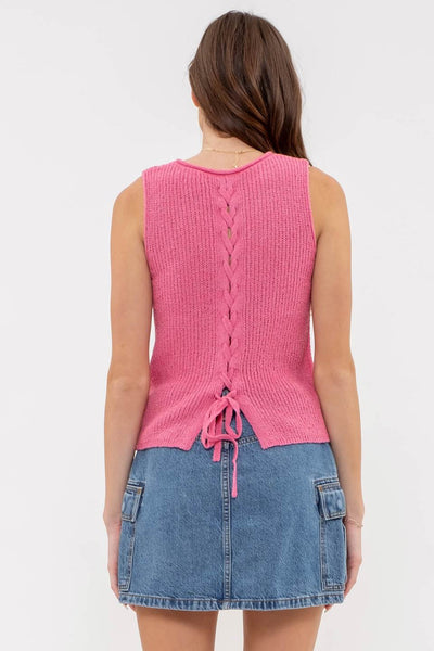 Crochet Sweater Tank - Pink