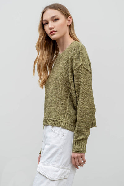 Mia Exposed Seam Pullover - Green