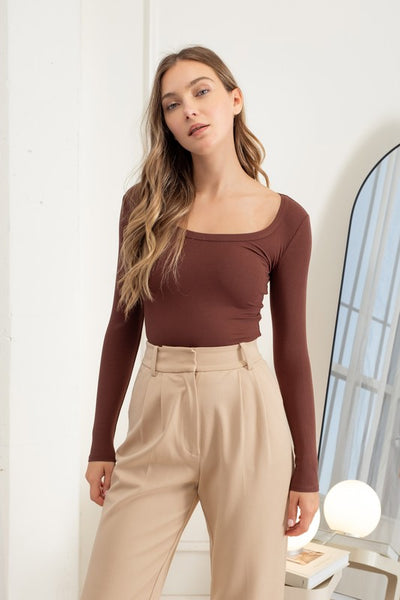 Brita Ballet Neck Top - Cocoa