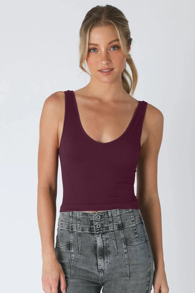 Reversible Ribbed Crop Top - Eggplant