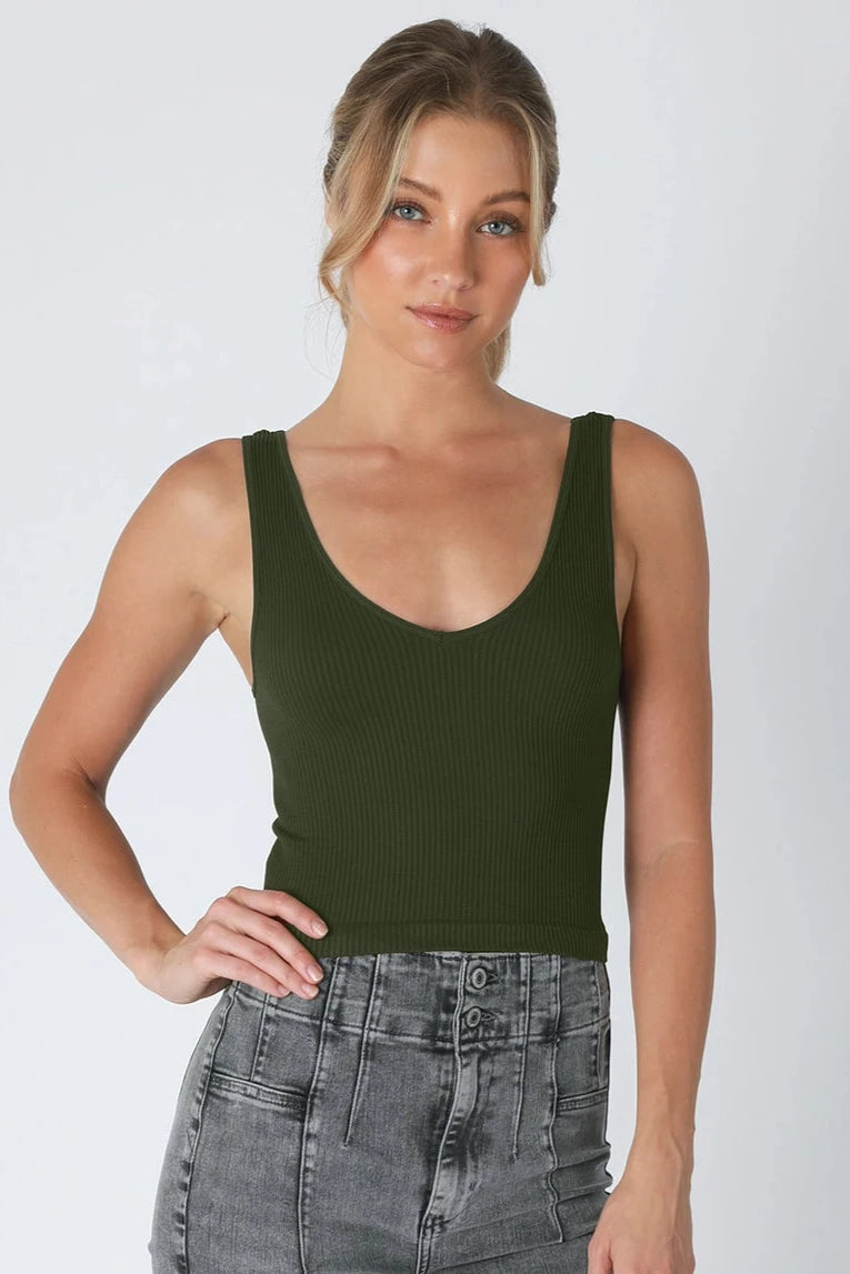 Reversible Ribbed Crop Top - Dark Green