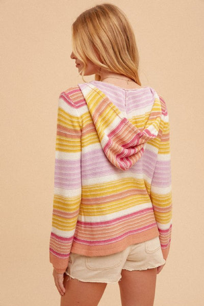 Summer Striped Hoodie Pullover - Berry