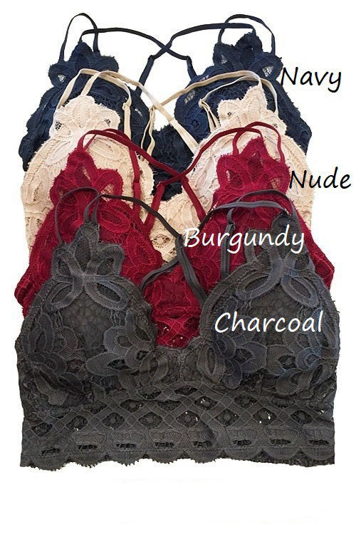 Double Strap Scalloped Lace Bralette Charcoal - Southern Fashion